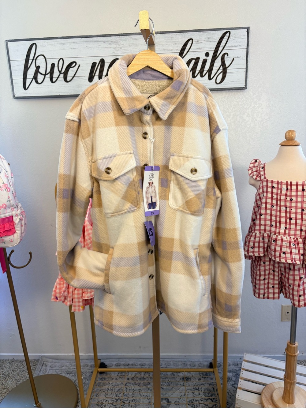 Sage Collective Beige Sherpa Plaid Shacket